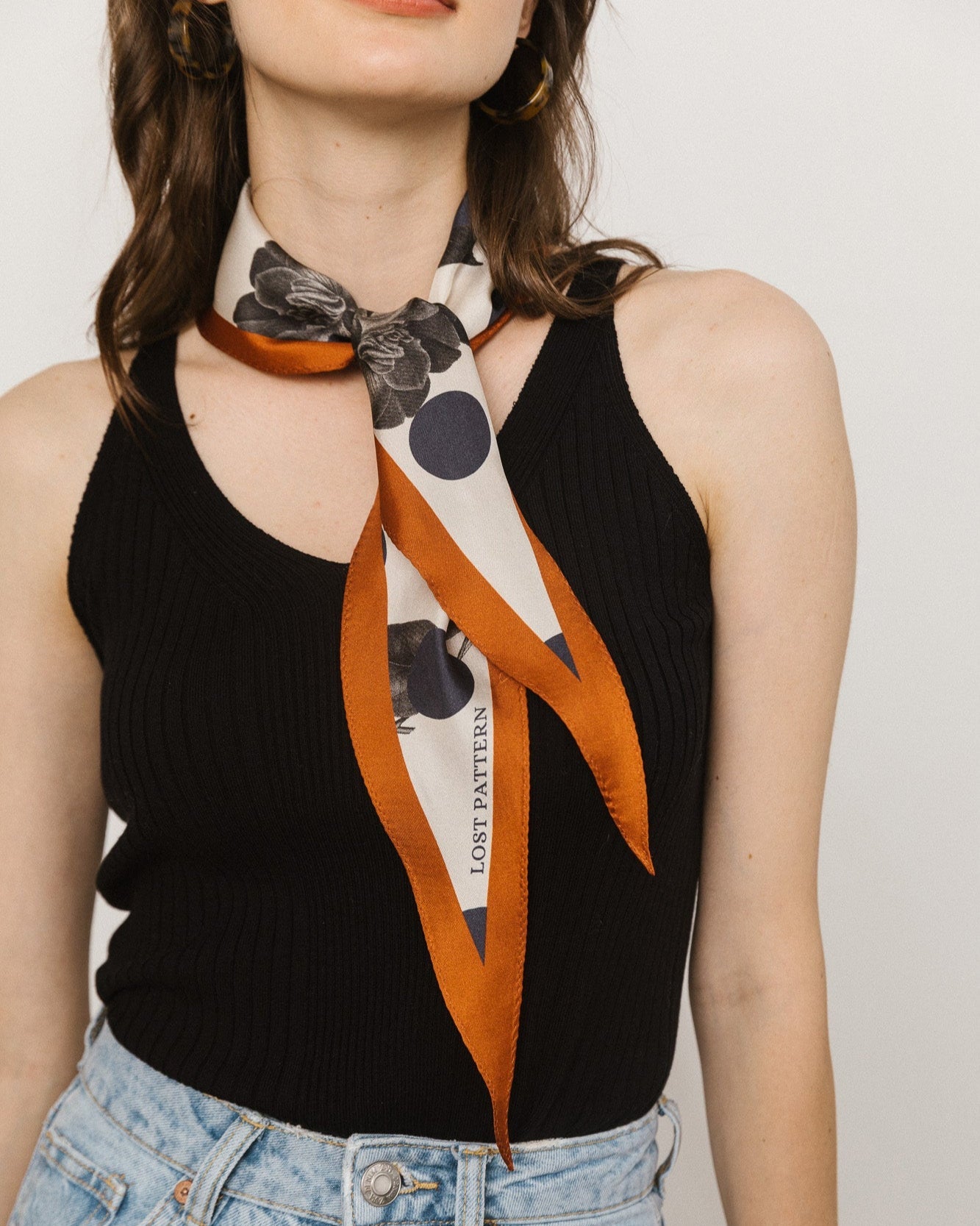 Noir Floral Silk Diamond Neckerchief