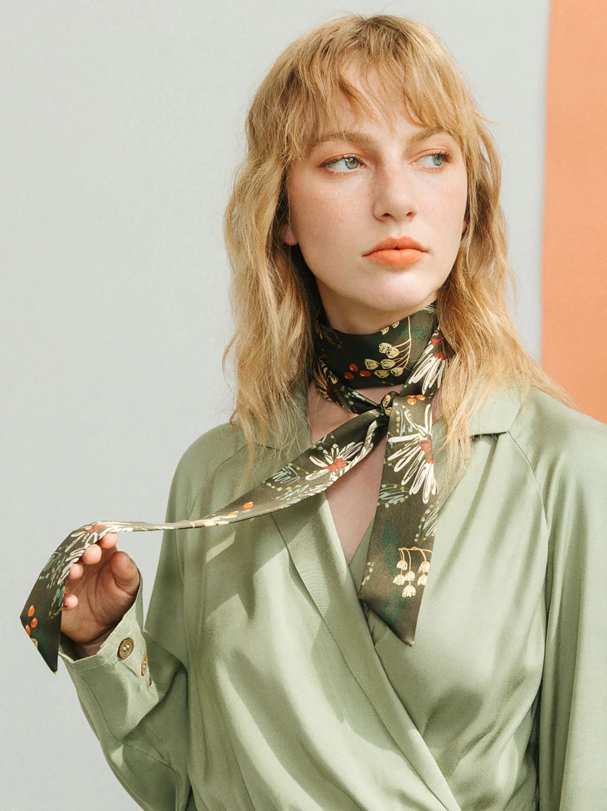 Forest Charm Silk Skinny Scarf