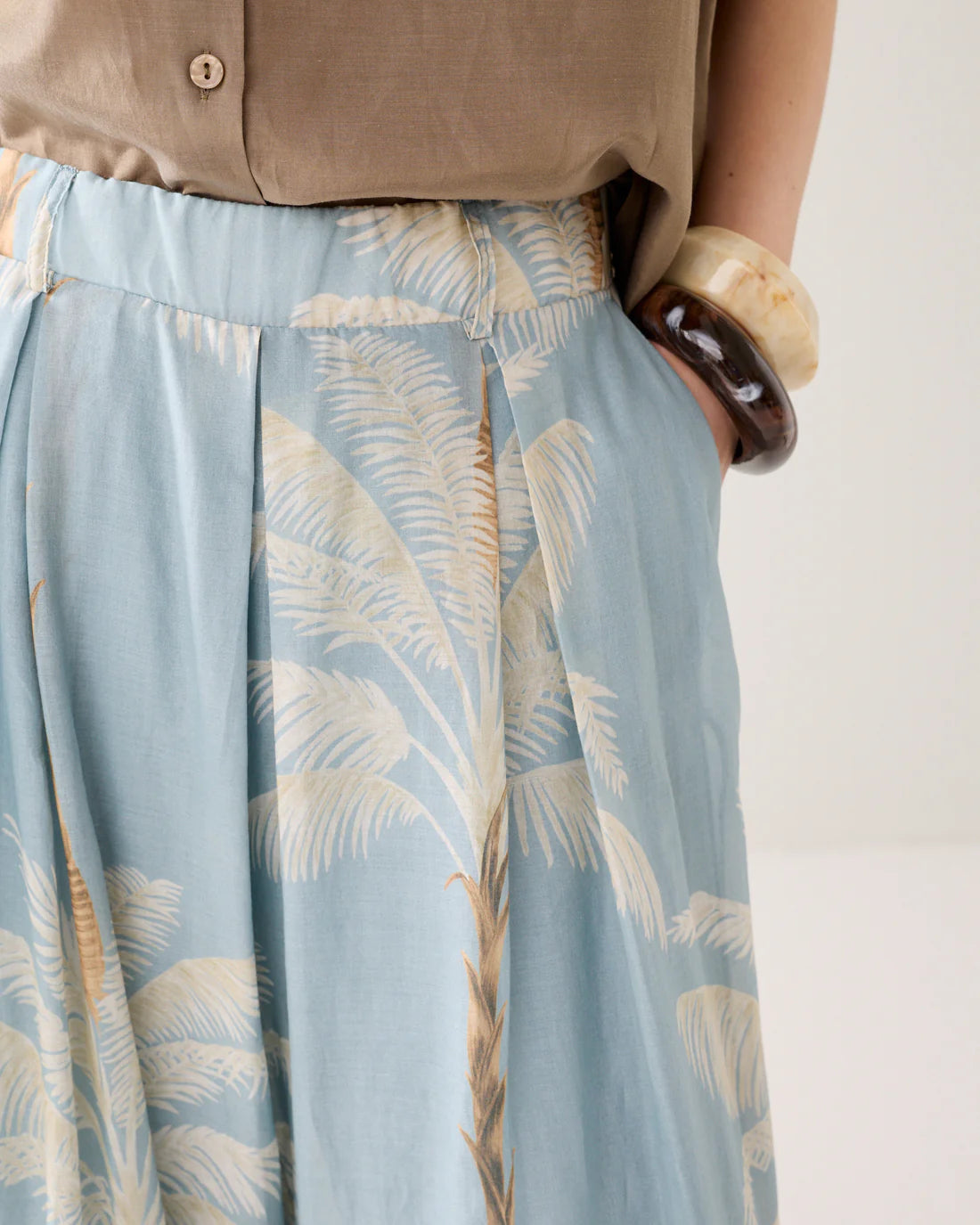 Lined Beach Print Trousers