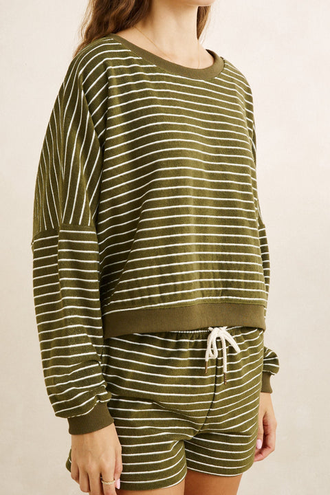 terry stripe crewneck