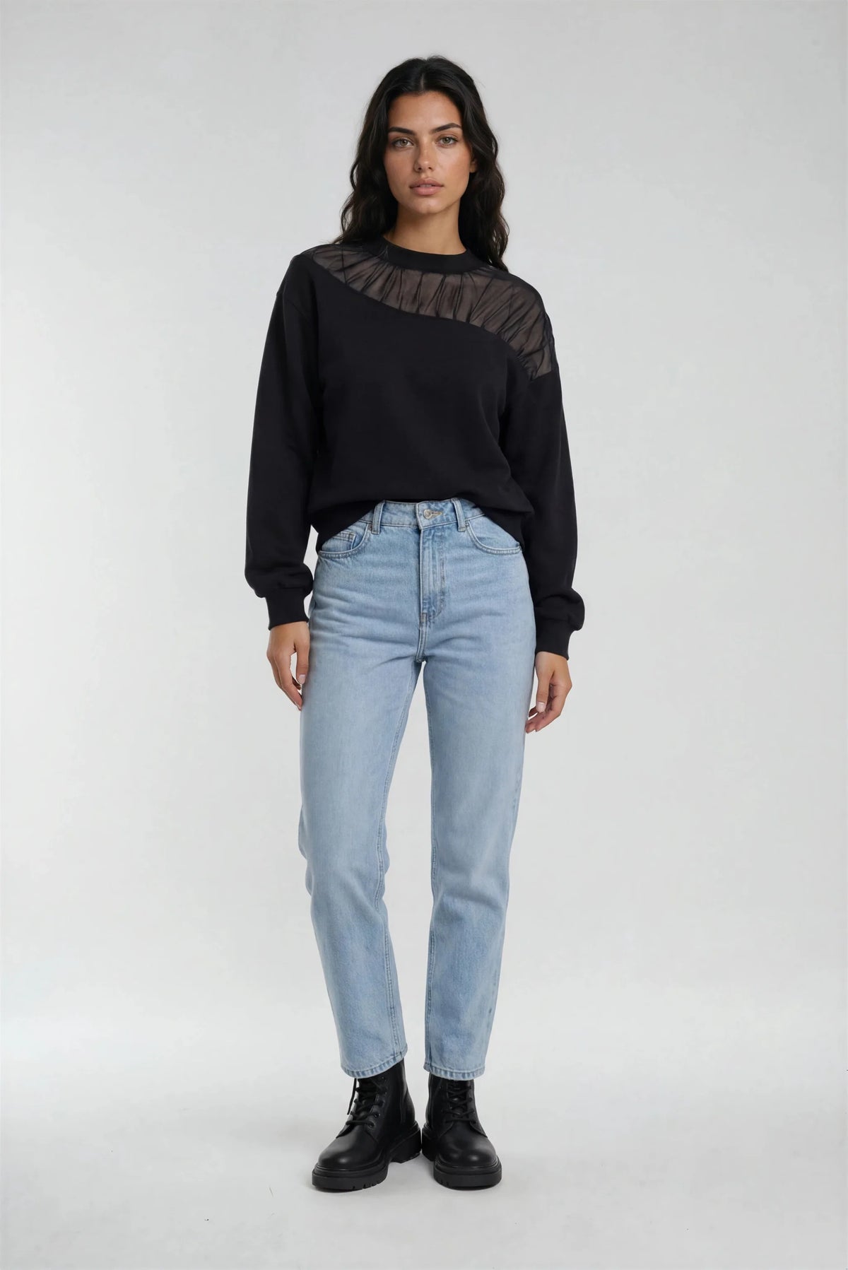 aysha ~ crew neck sweatshirt with mesh panel