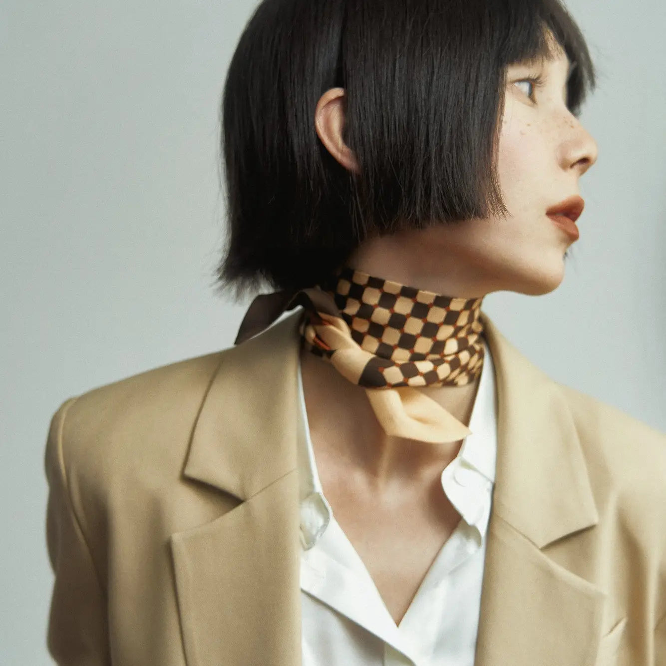 Checkerboard Twill Skinny Scarf