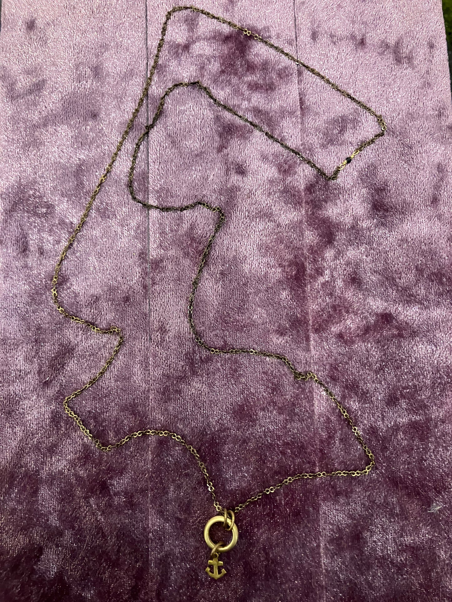 tiny anchor/hoop necklace ~ oxidized brass