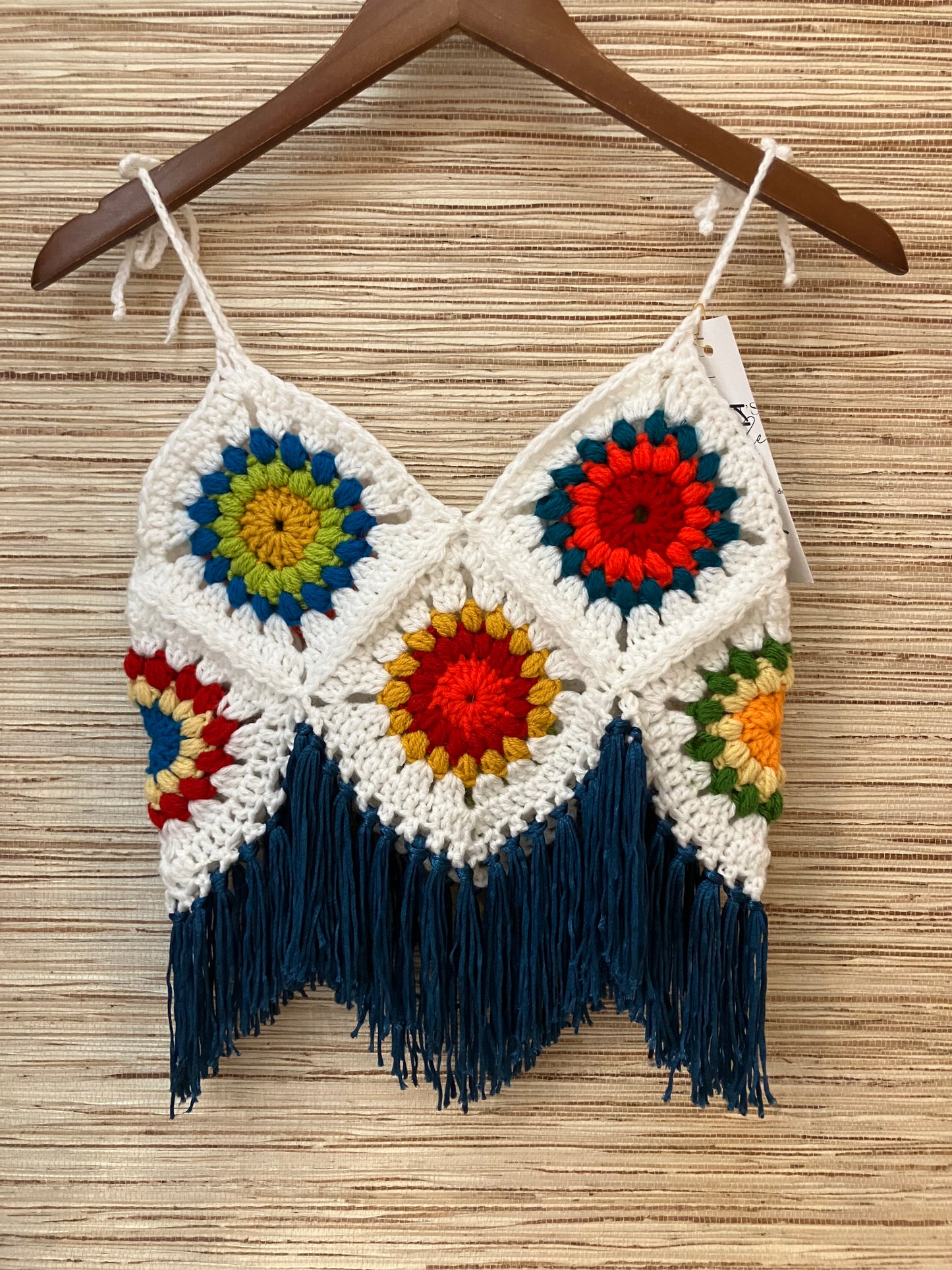 Electric Blue & White Flower Fringe Top