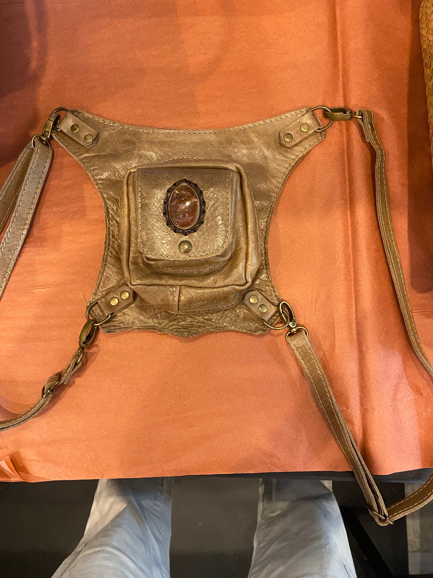 Tan Backpack w/stone
