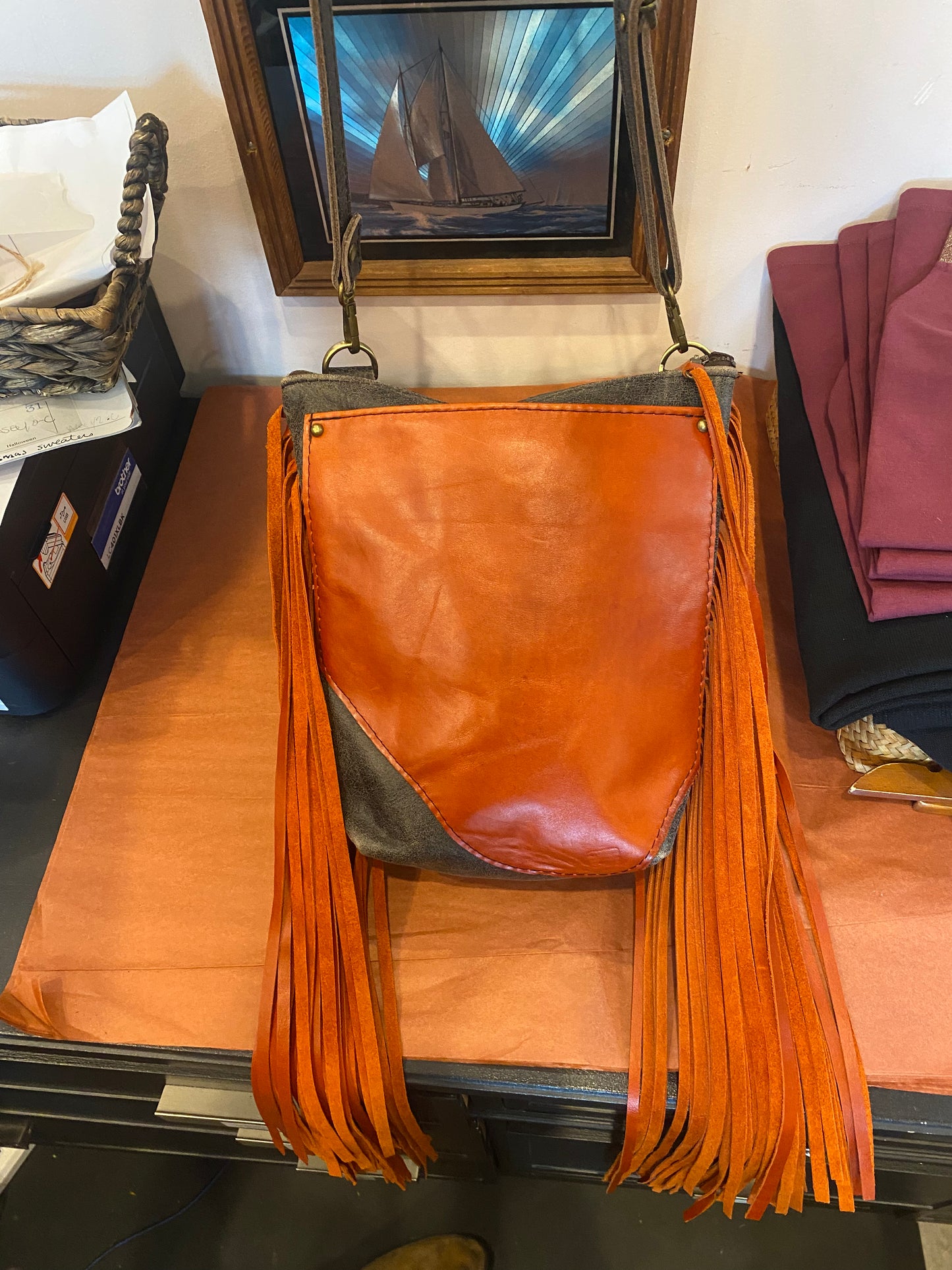 Orange and Brown Fringe Bag