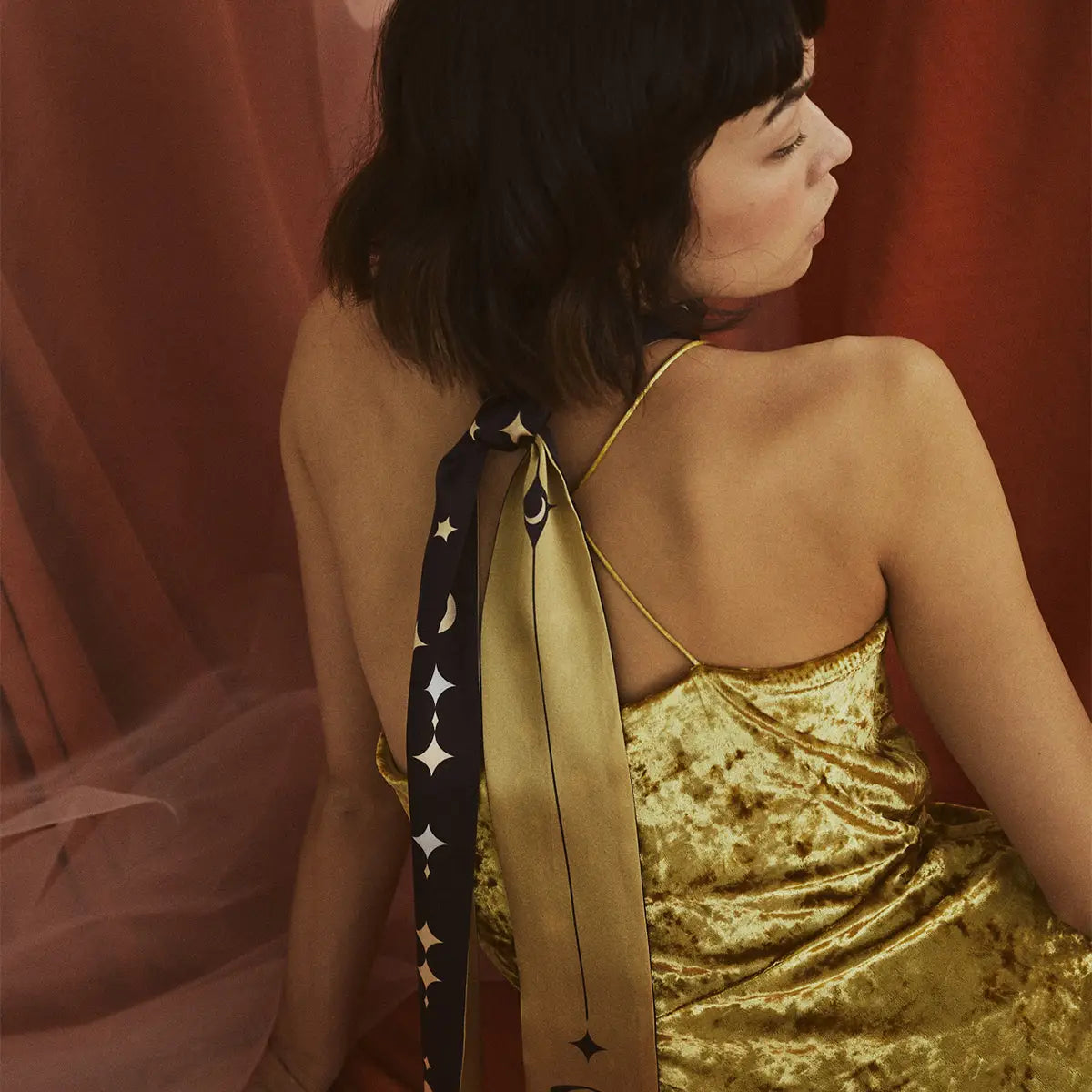 Moonlit Stars Silk Neck Bow Scarf