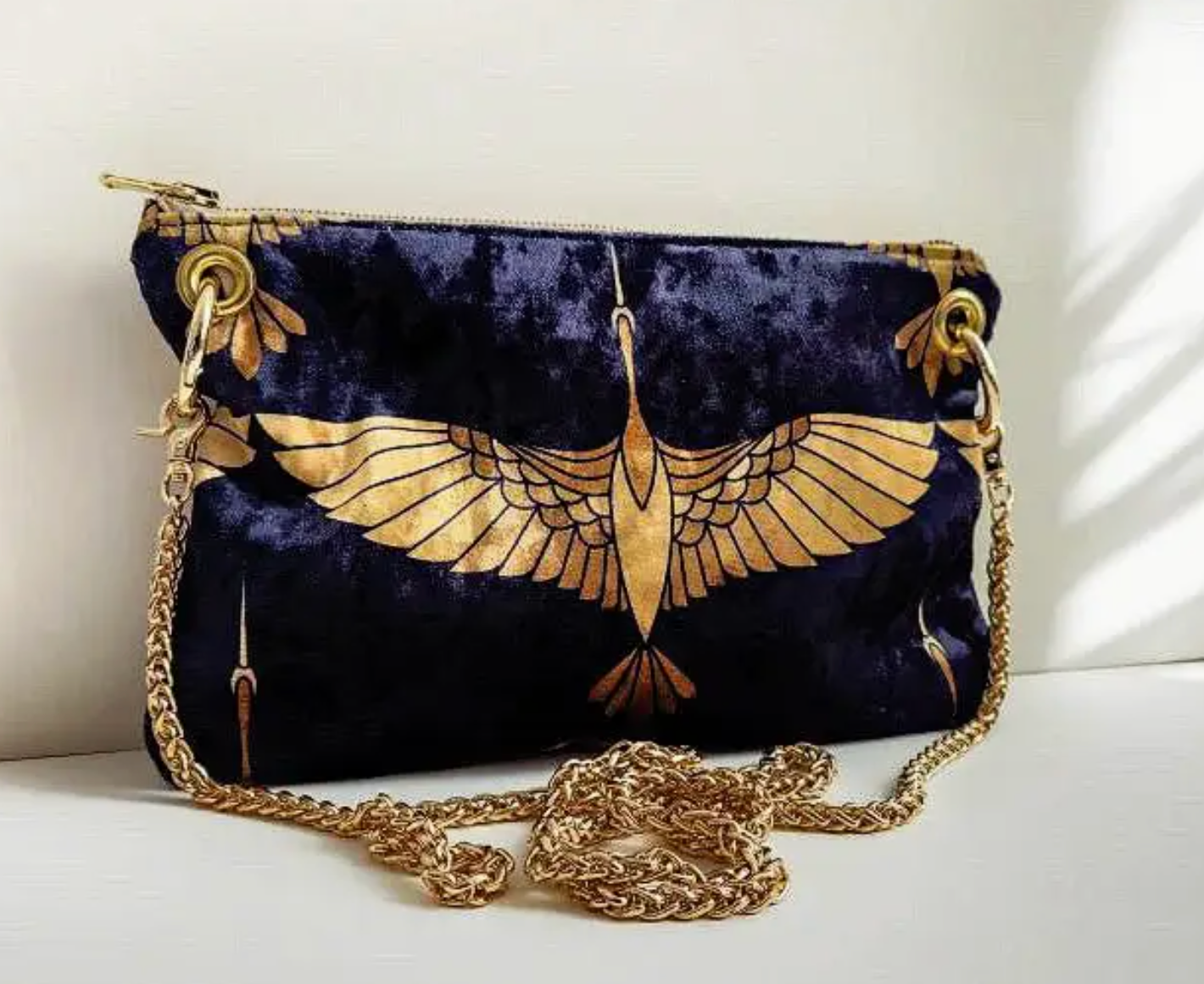 Black & Gold Heron Chain Crossbody Bag