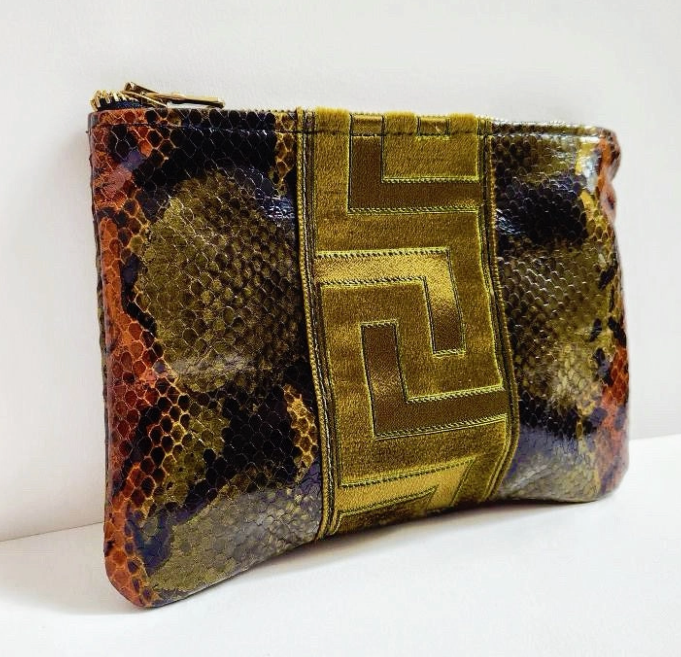 Bronze & Olive Snake Pouch