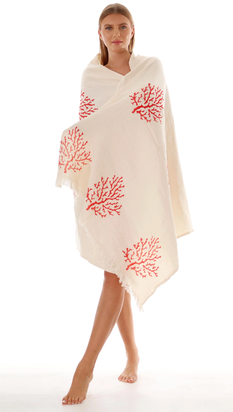 Turkish Print Towel Red Coral