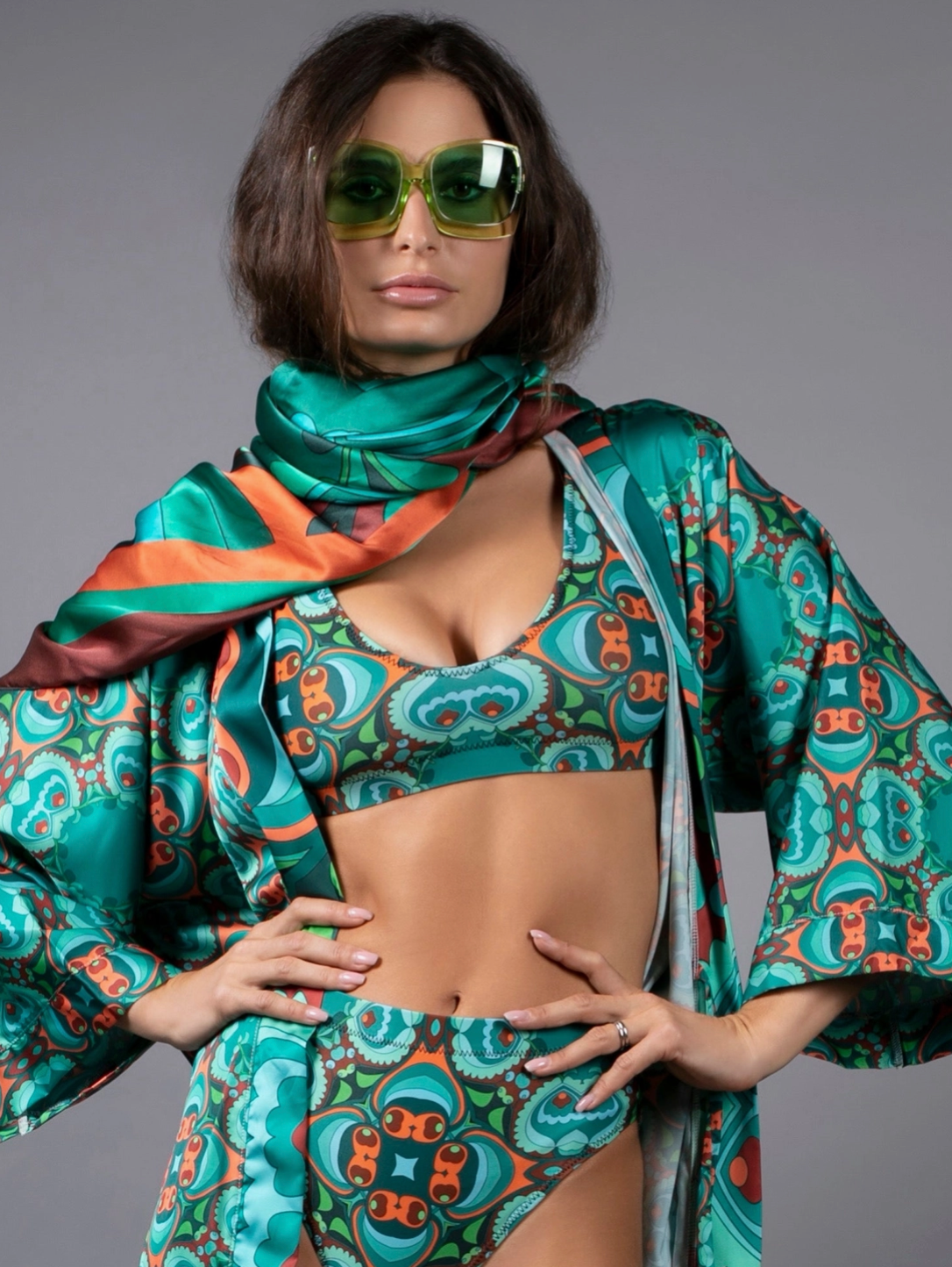 Teal/Orange Double-Layered Bikini Set