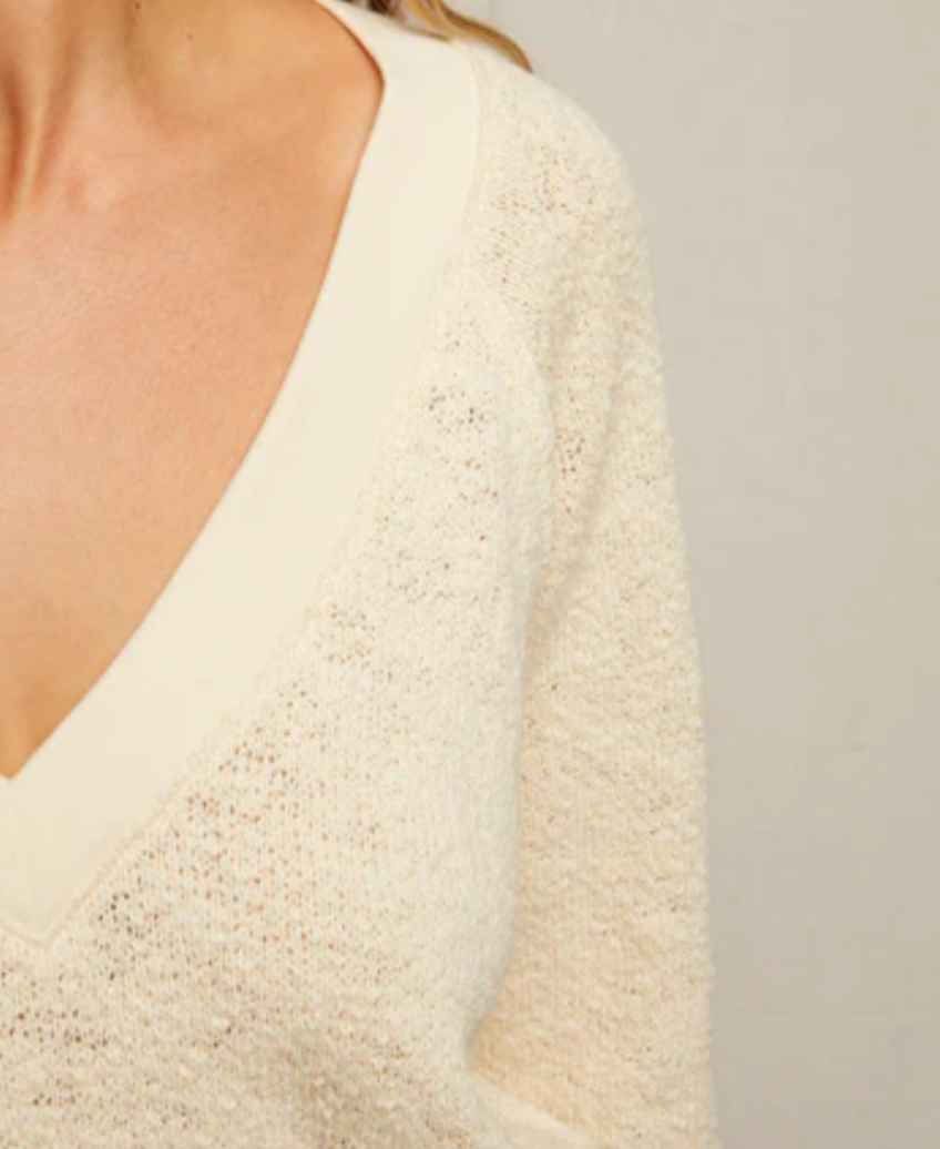 Nicolette cotton mesh v neck sweater