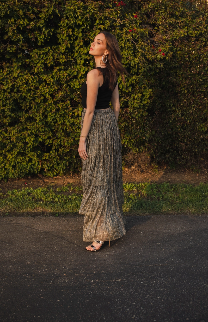 Pewter Tiered Maxi Skirt
