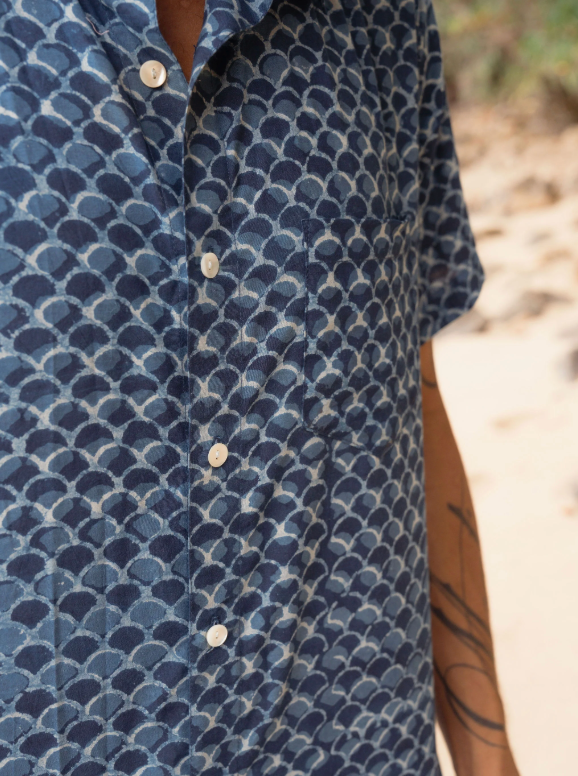 Indigo Scales - Mens Short Sleeve Button Down