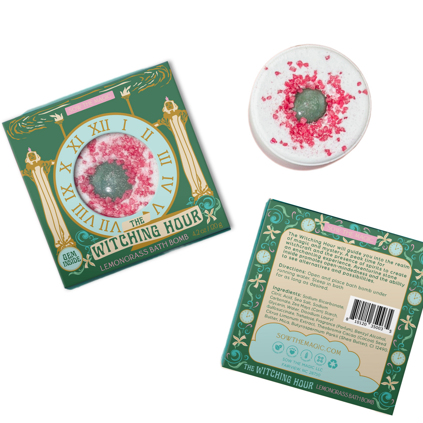 The Witching Hour Lemongrass Bath Bomb Aventurine Gemstone