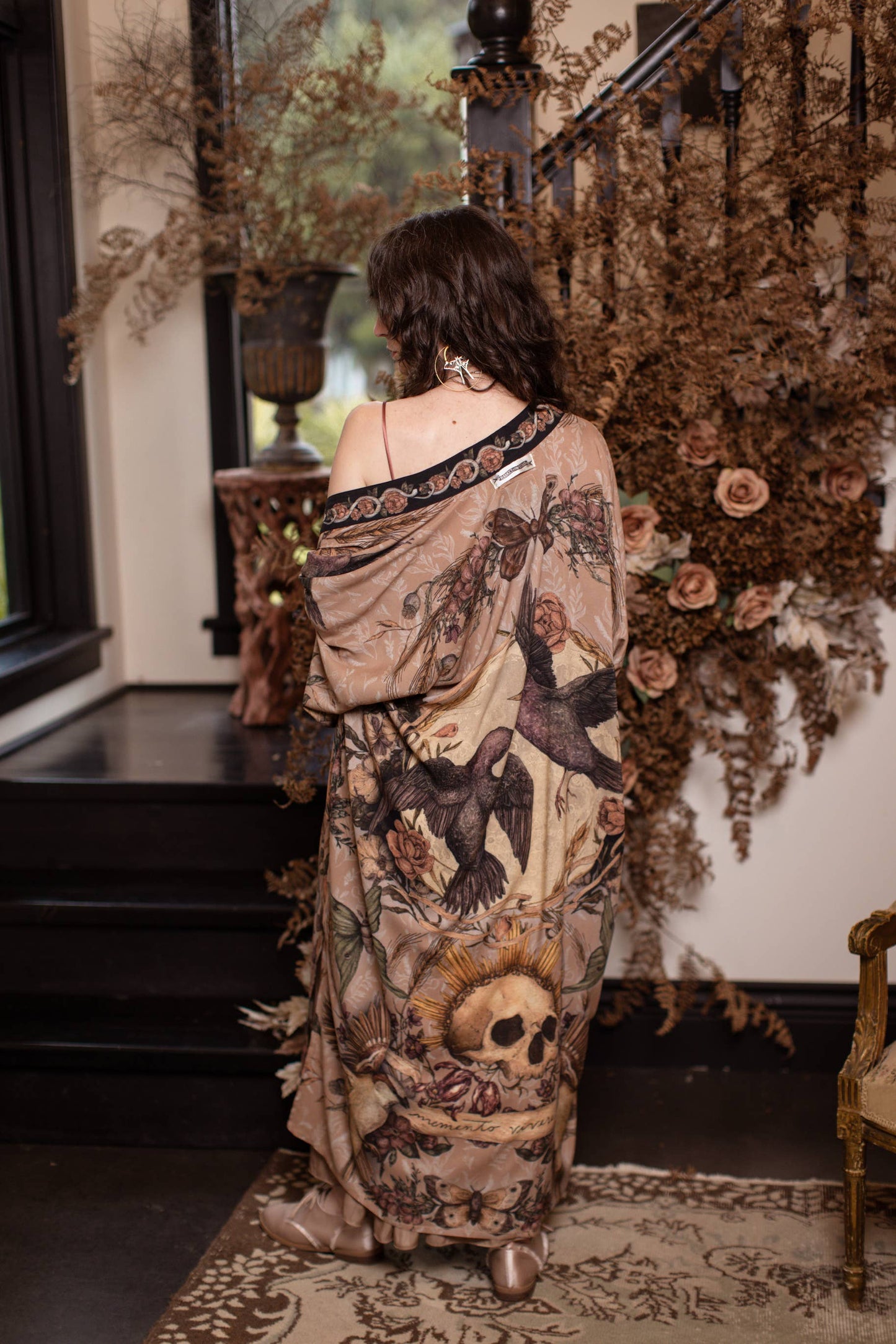Momento Opera Duster Kimono Robe w/ Starling & Skull