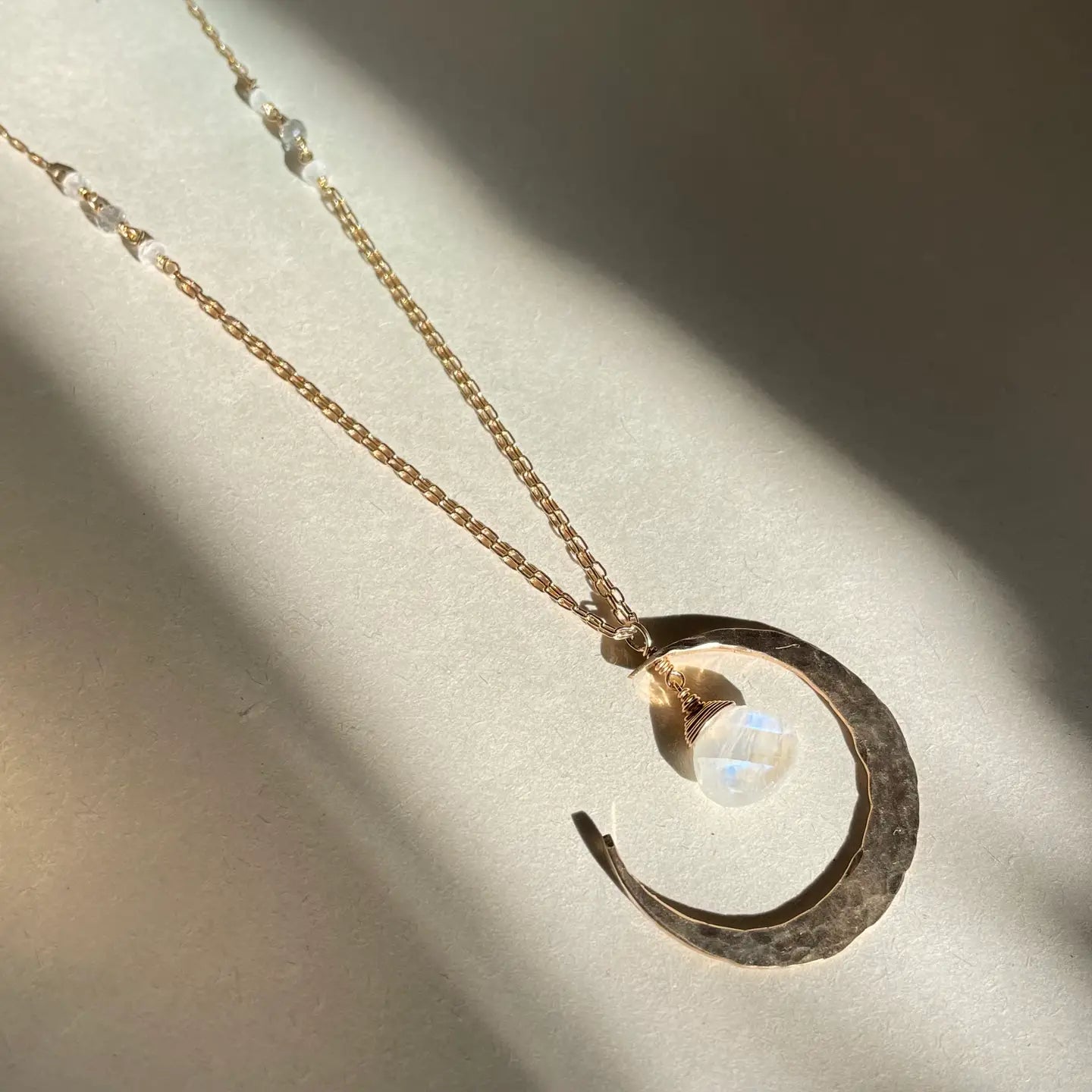 Moonstone Crescent Moon Necklace - Sterling Silver