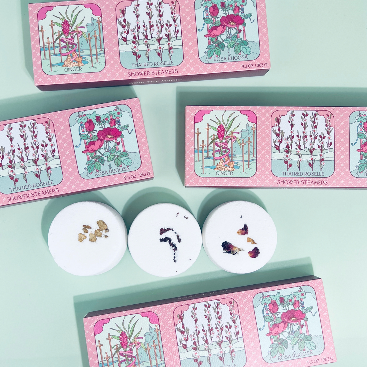 flower tarot shower steamer trio with botanicals