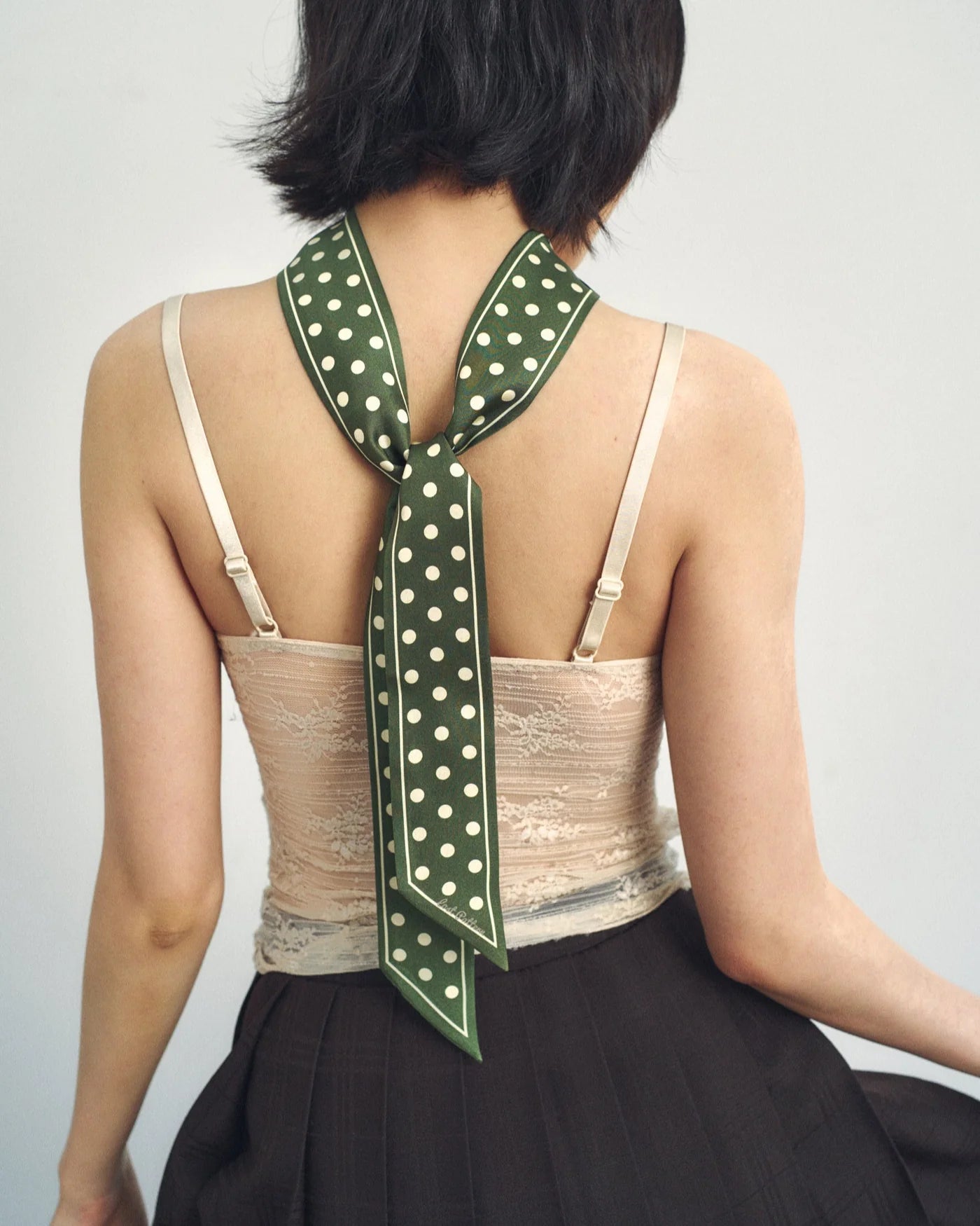 Retro Polka Silk Skinny Scarf