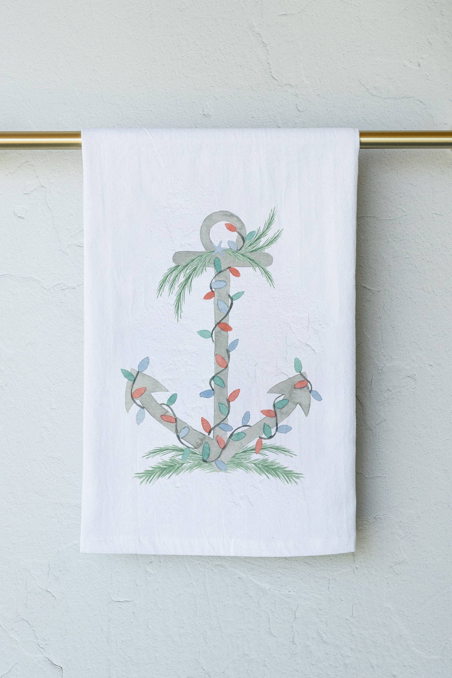 Holiday Watercolor Anchor Tea Towel