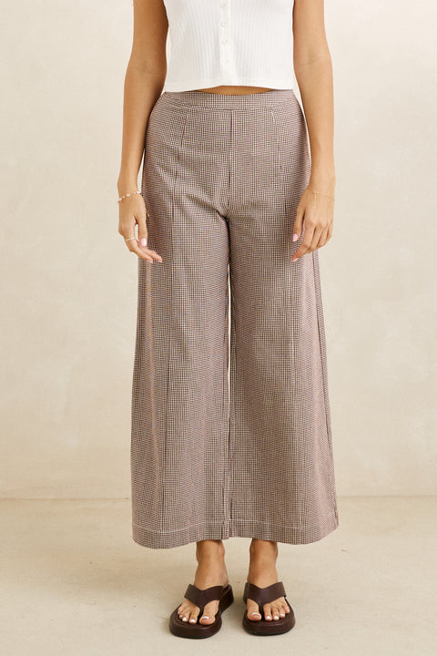 london check wide leg pant