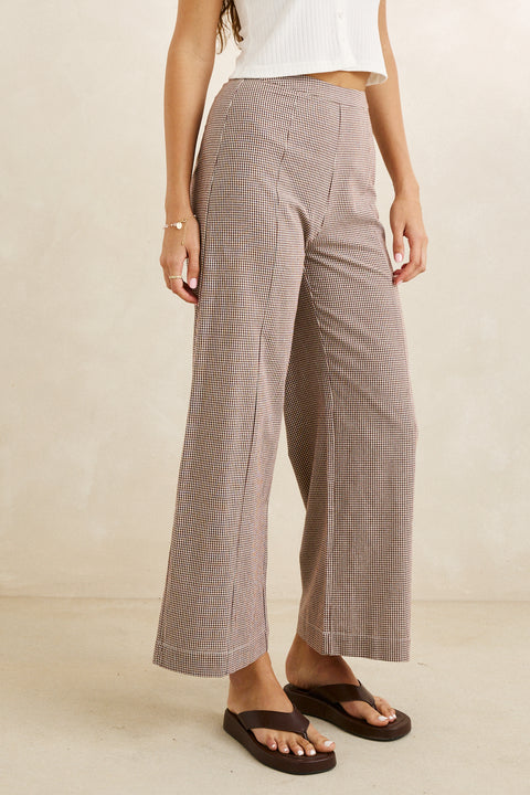 london check wide leg pant