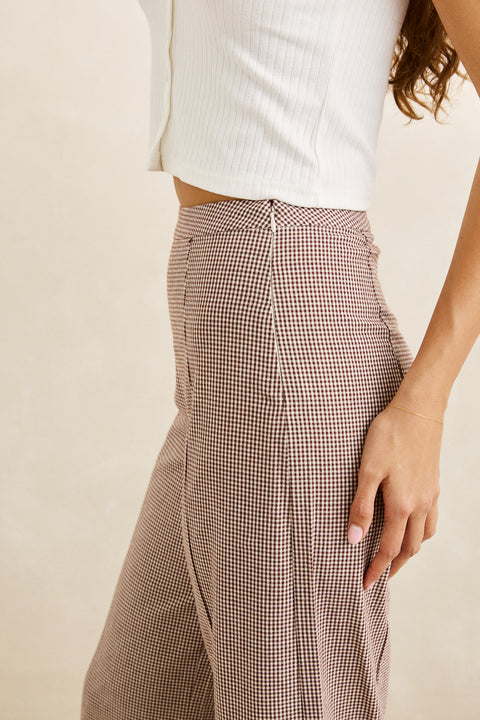 london check wide leg pant