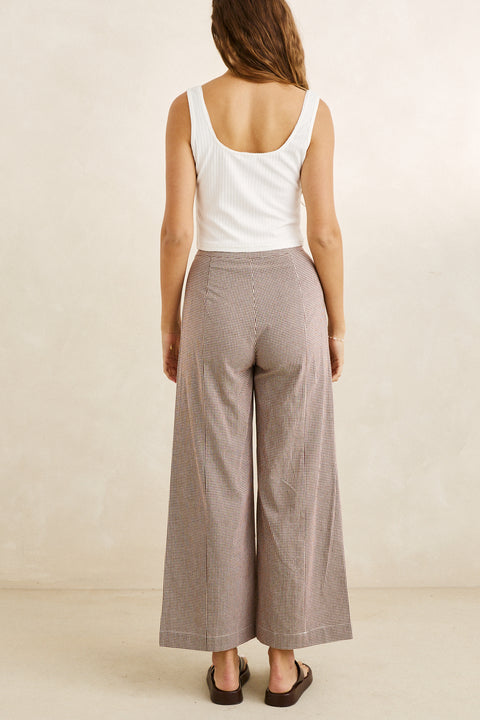 london check wide leg pant