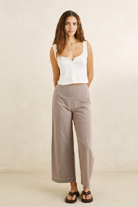 london check wide leg pant