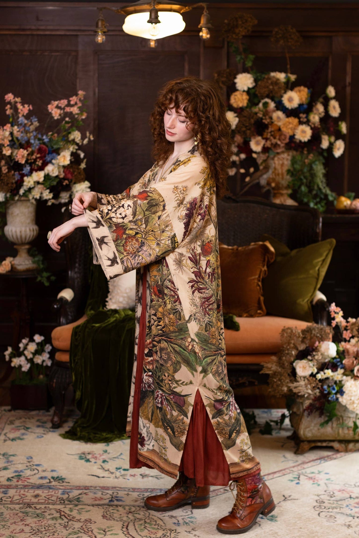 Golden Hour Opera Duster Kimono Robe w/ floral print