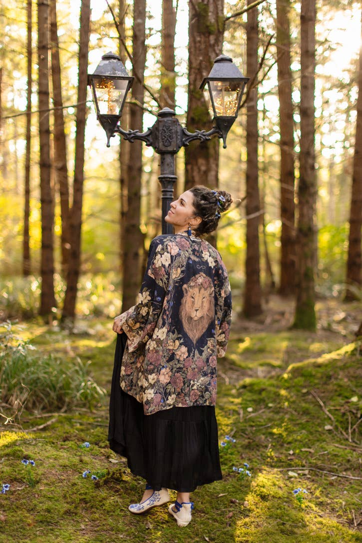 Lionheart Matinée Duster w/ florals & Narnia inspired print