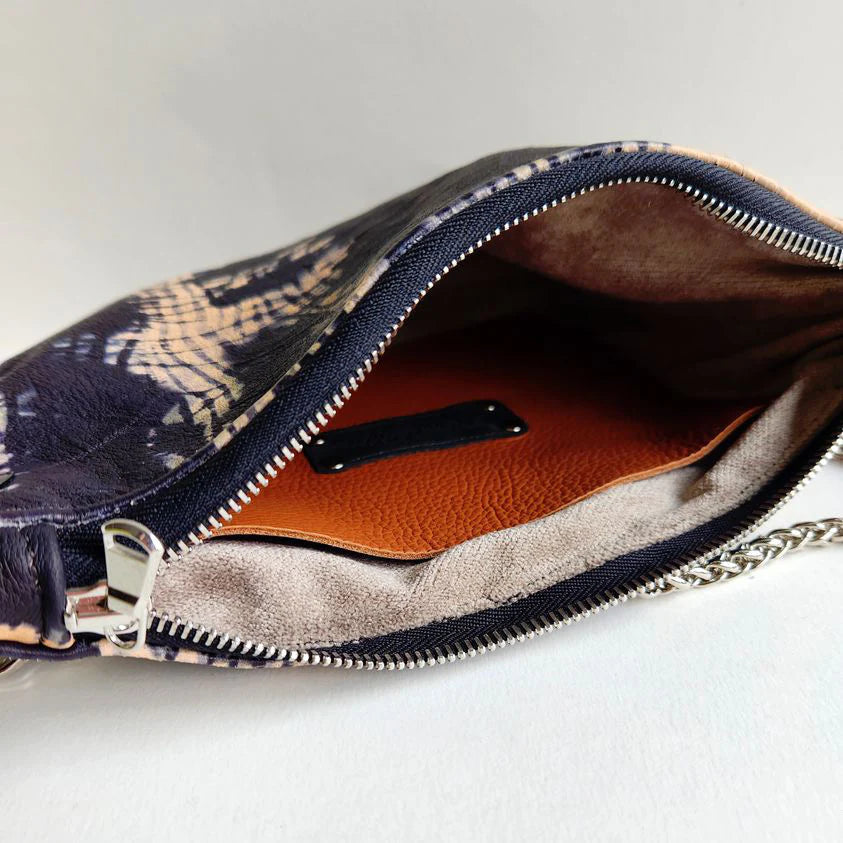 indigo tie-dye italian leather crossbody