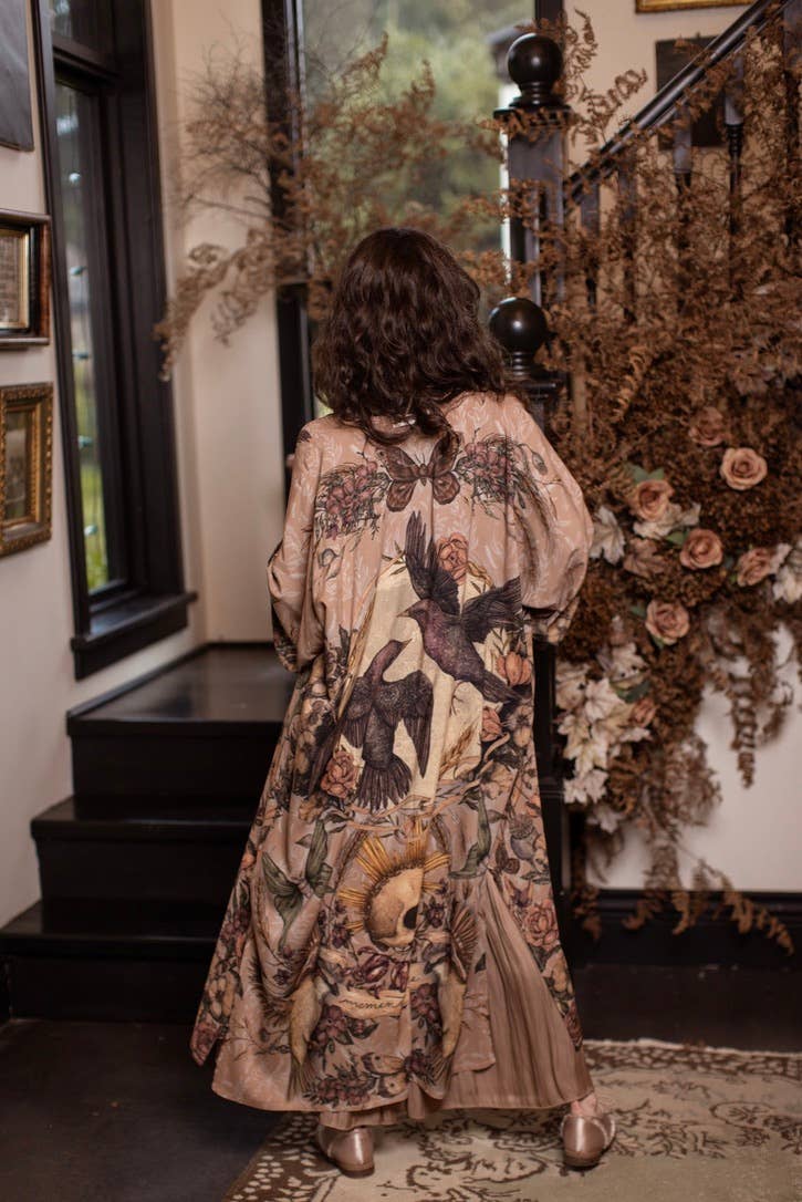 Momento Opera Duster Kimono Robe w/ Starling & Skull