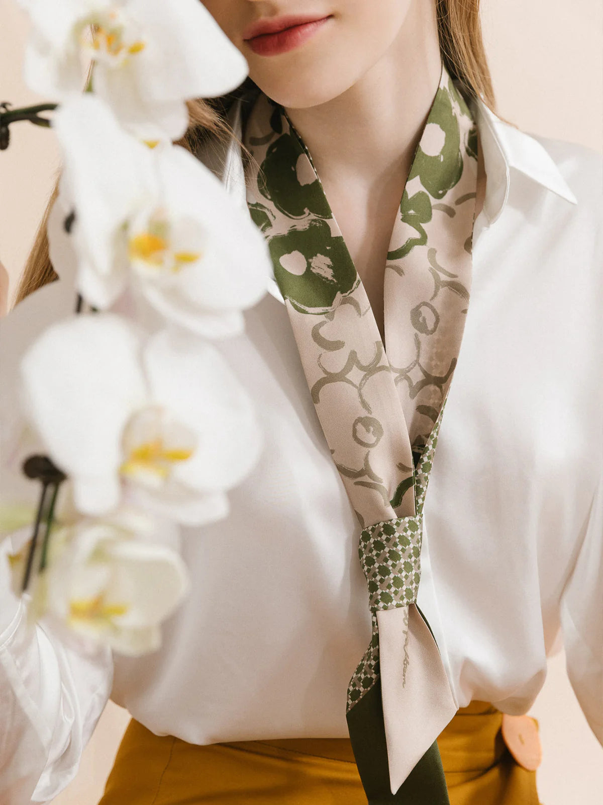 Floral Houndstooth Silk Skinny Scarf