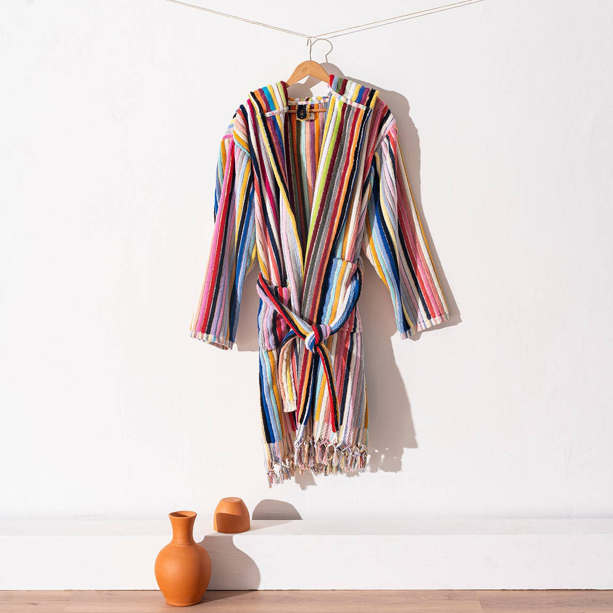 Striped Hooded Pompom Bathrobe