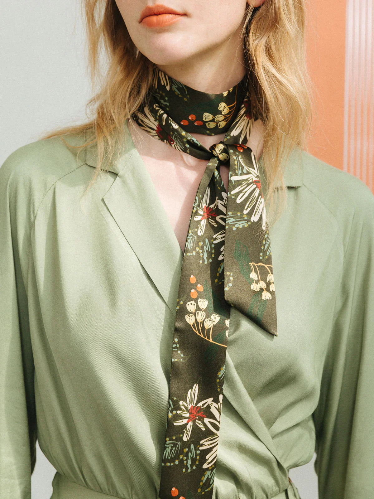 Forest Charm Silk Skinny Scarf