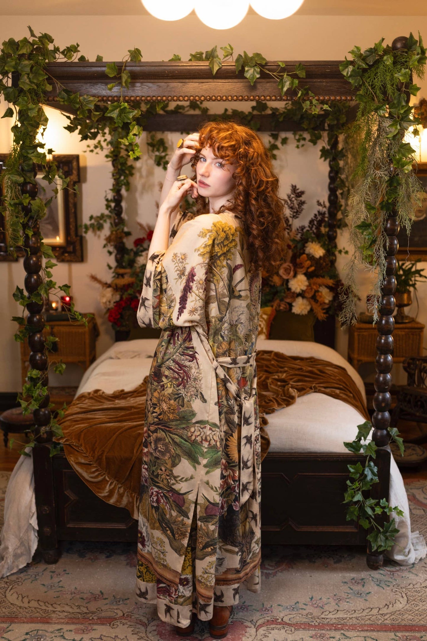 Golden Hour Opera Duster Kimono Robe w/ floral print