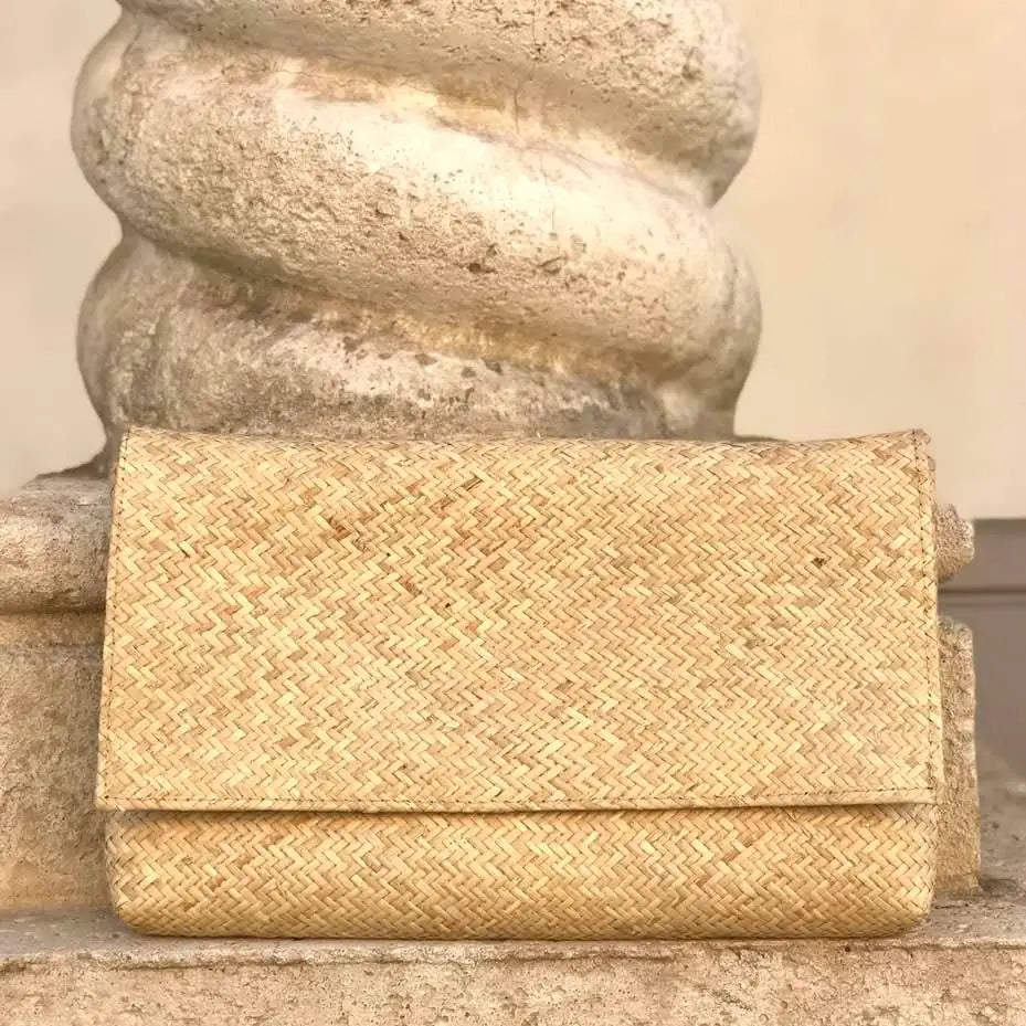 Rattan Clutch - Batik Print Lining