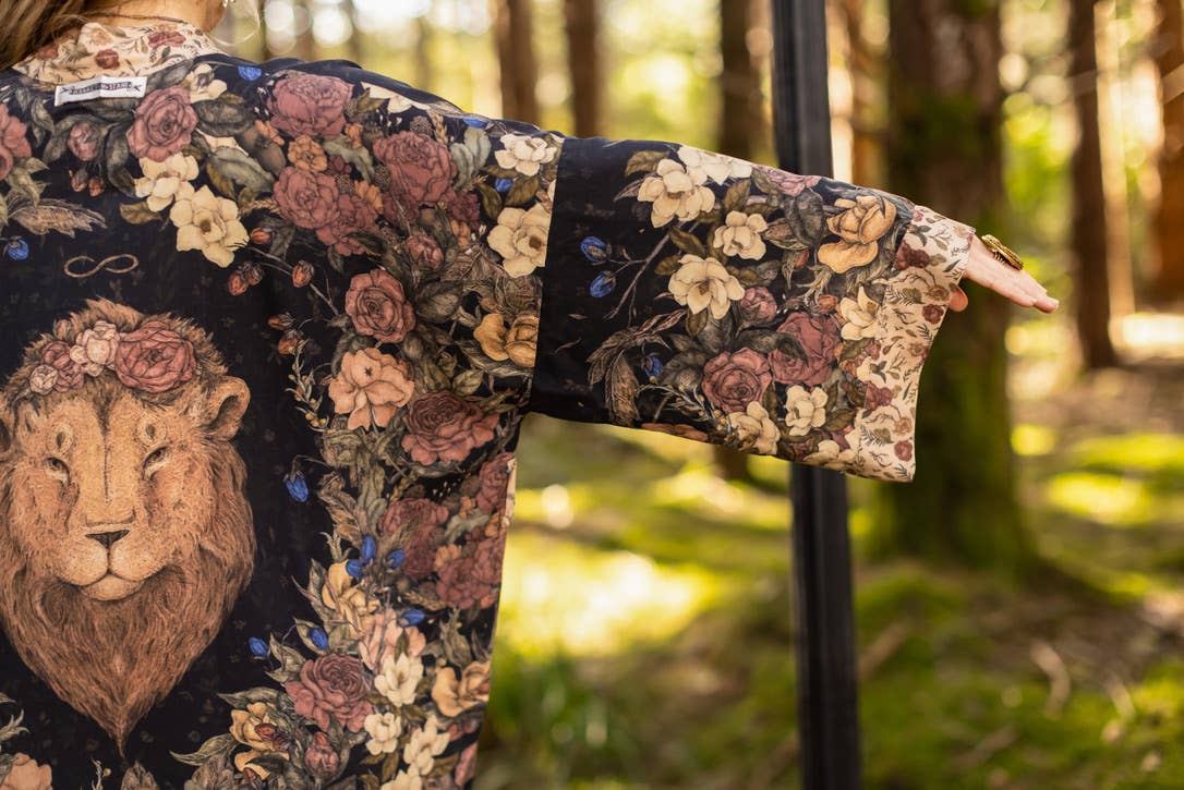 Lionheart Matinée Duster w/ florals & Narnia inspired print