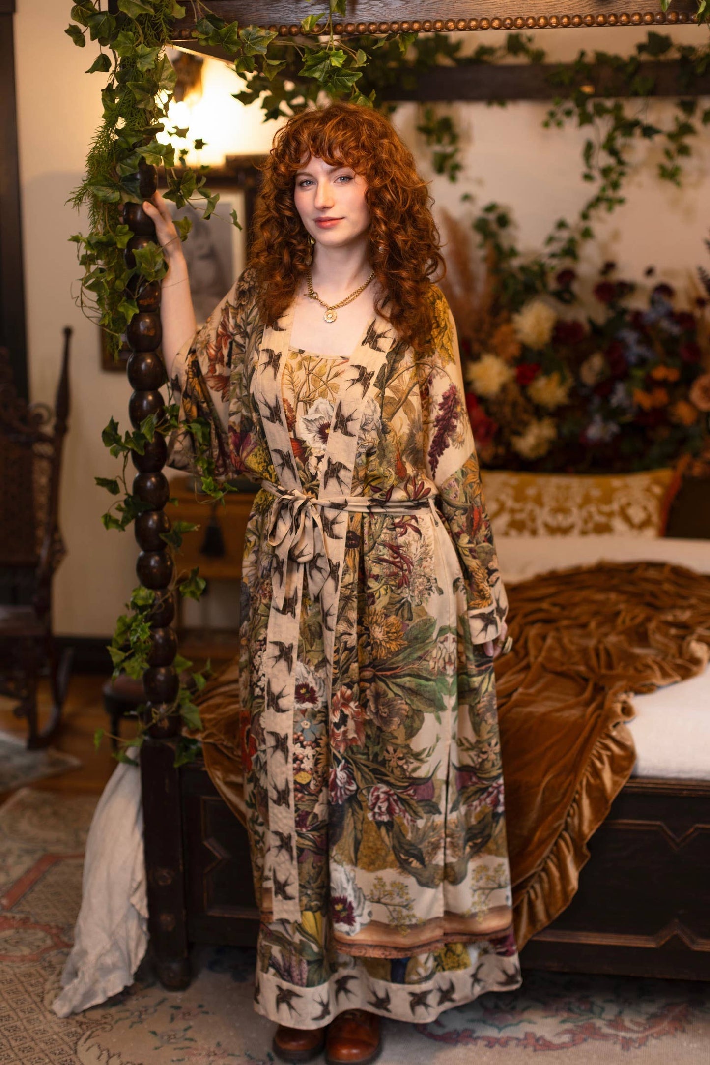 Golden Hour Opera Duster Kimono Robe w/ floral print