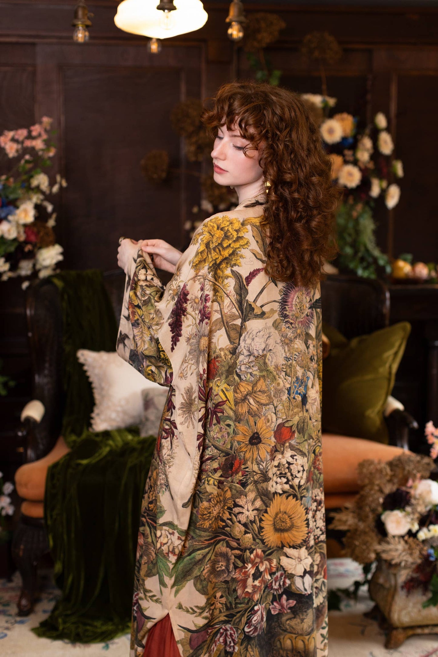 Golden Hour Opera Duster Kimono Robe w/ floral print