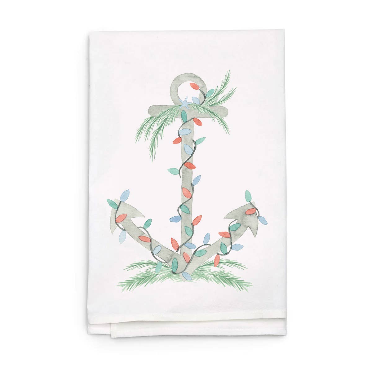 Holiday Watercolor Anchor Tea Towel