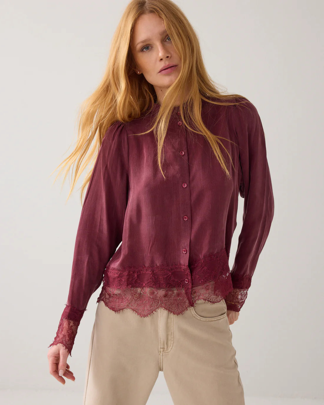 Cupro Blouse W/Lace