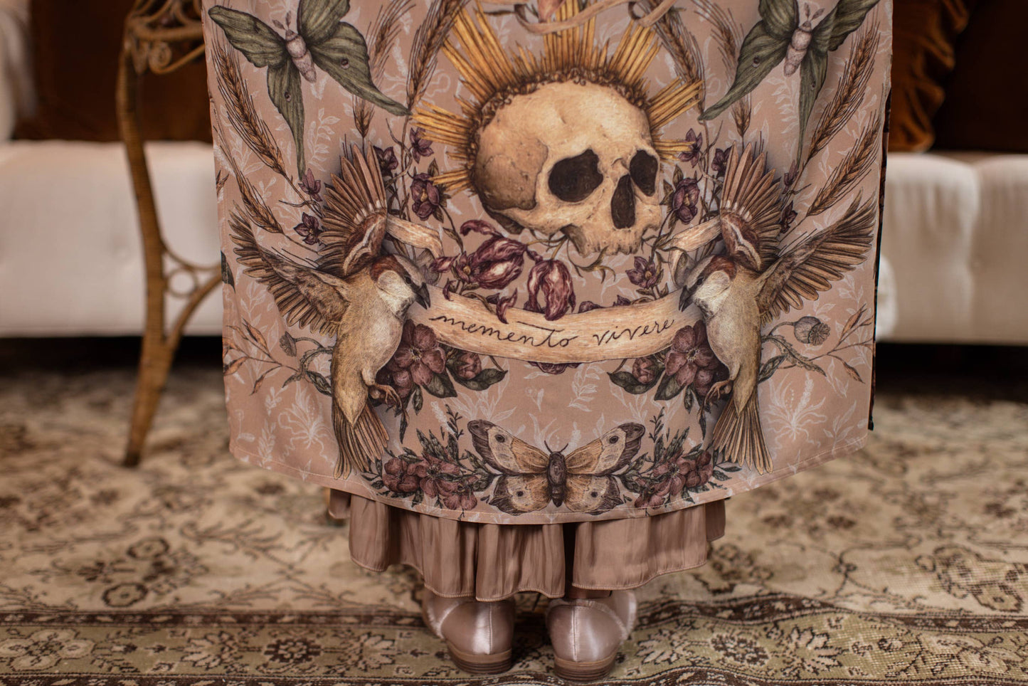 Momento Opera Duster Kimono Robe w/ Starling & Skull
