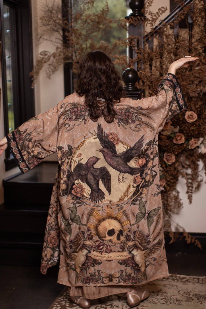 Momento Opera Duster Kimono Robe w/ Starling & Skull