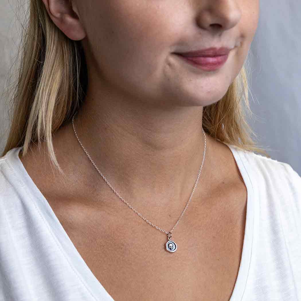 wax seal skull necklace sterling silver