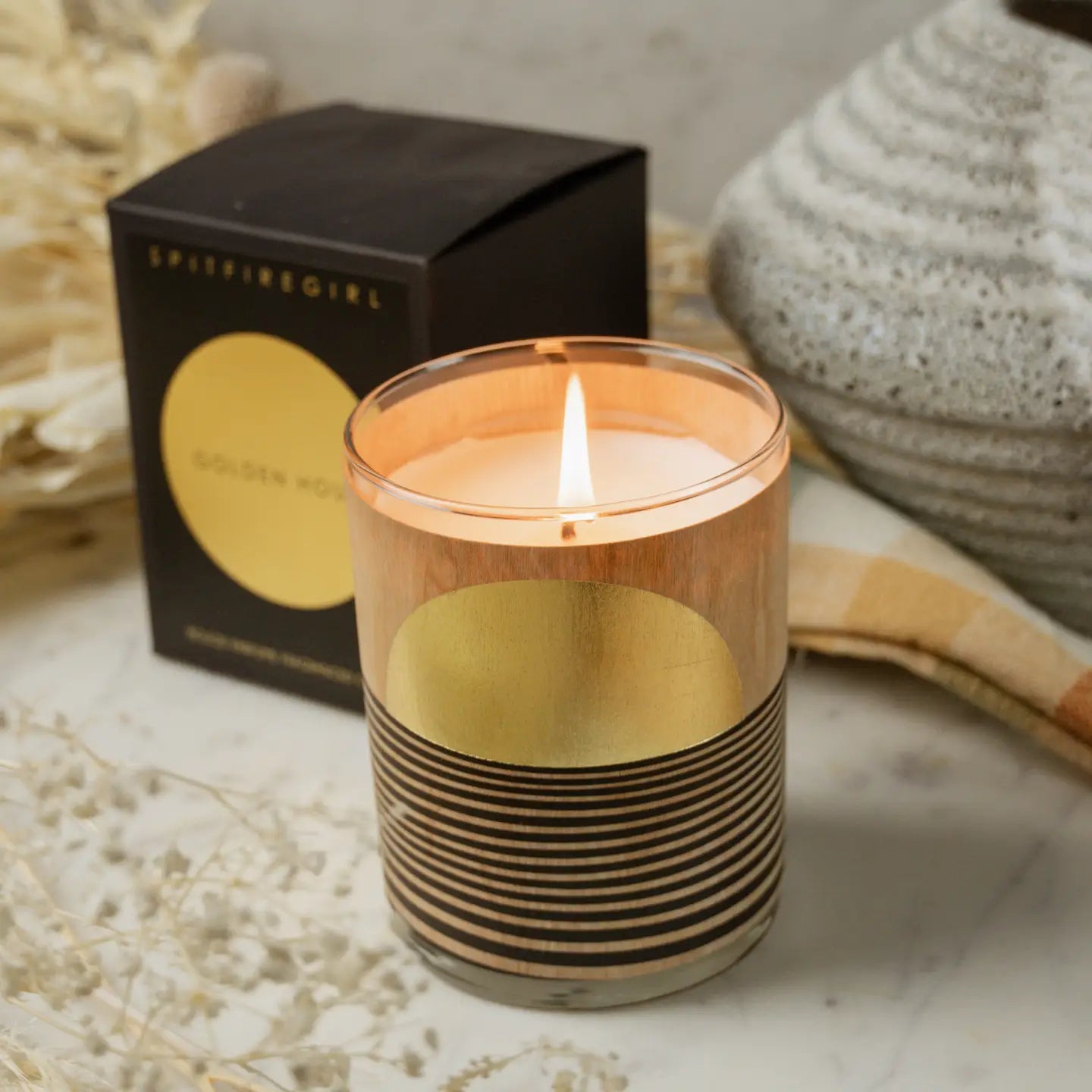 Golden Hour Gold Foil Wood Wrapped Candle