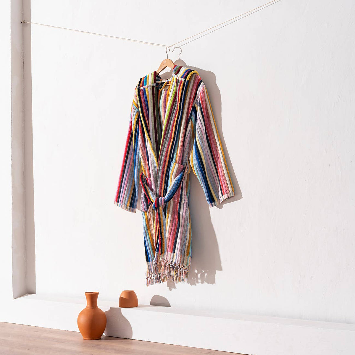 Striped Hooded Pompom Bathrobe