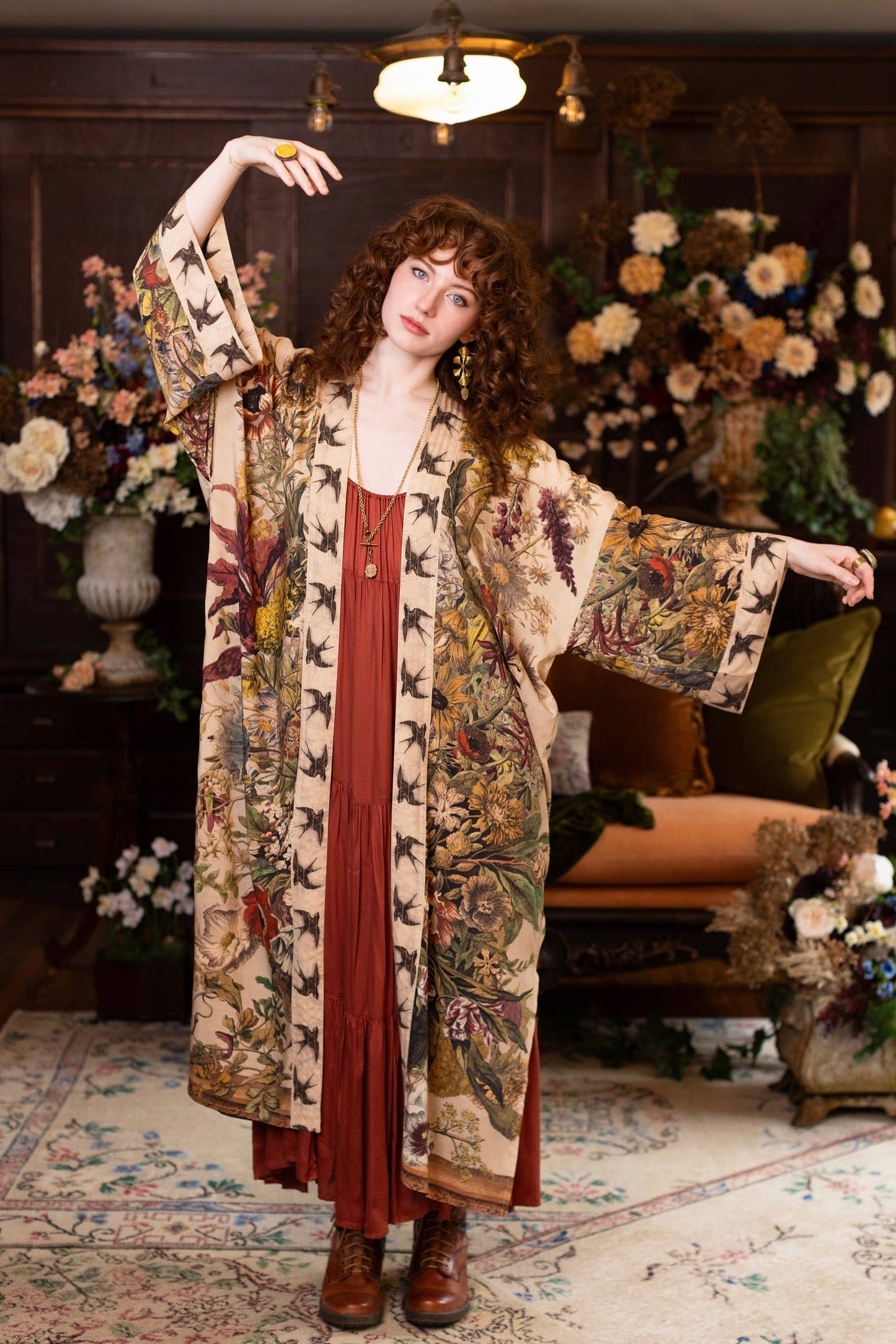 Golden Hour Opera Duster Kimono Robe w/ floral print