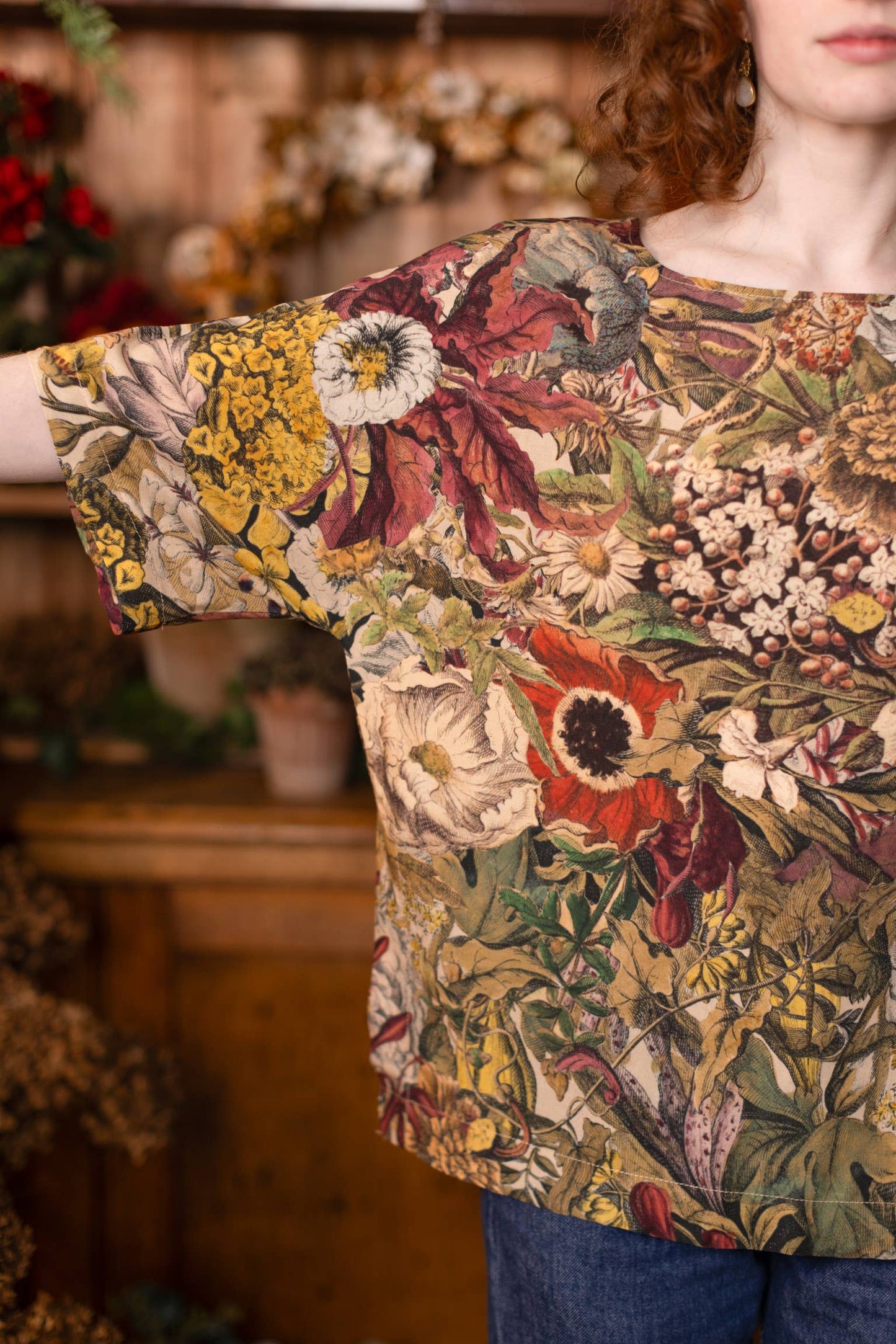 Golden Hour Luxe Tee Floral Tunic Shirt with Swallow